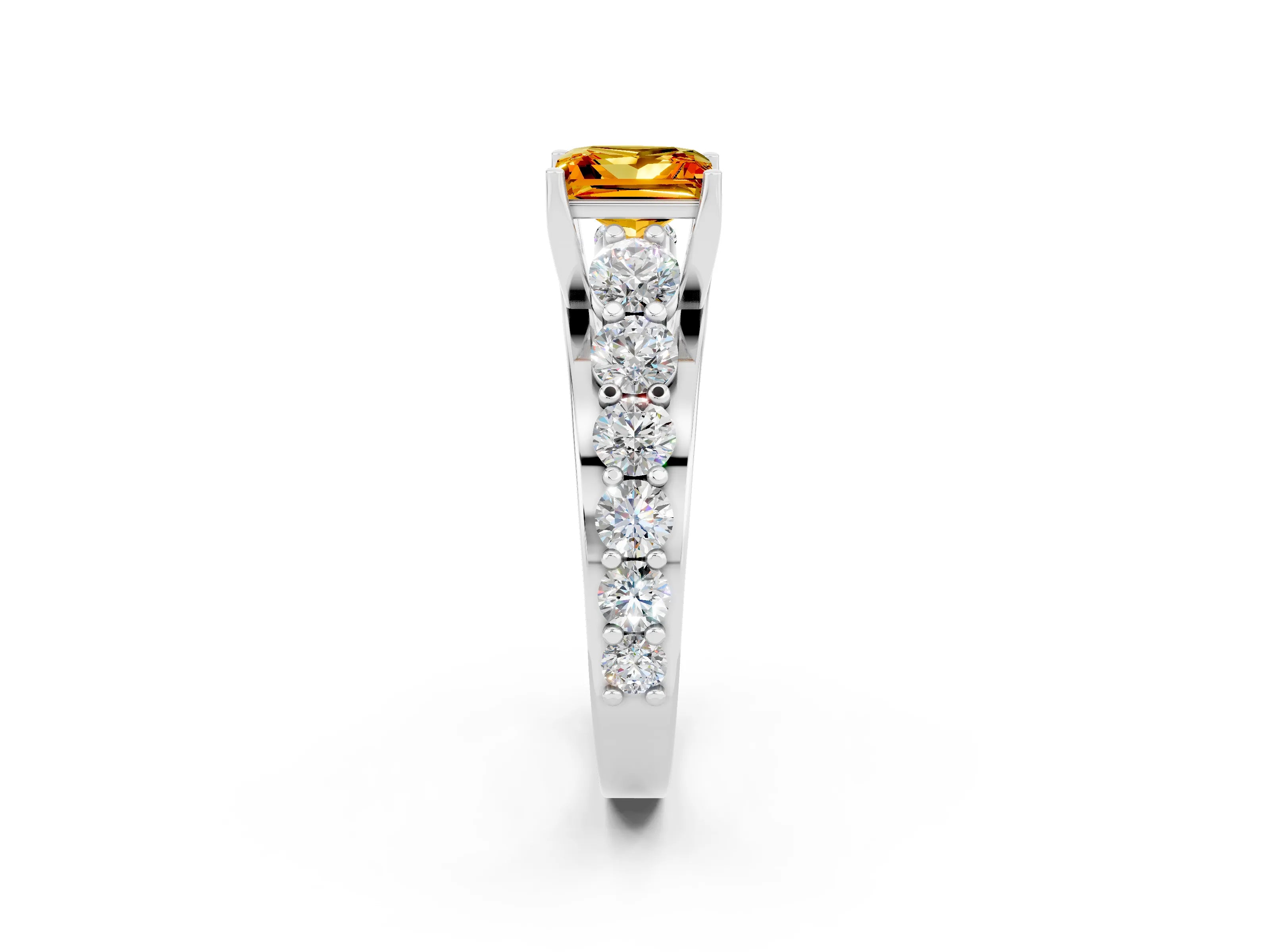 White gold Princess Cut Citrine Engagement Ring with Pavé Band and Four-Prong Setting_2