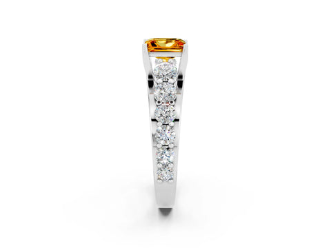 White gold Princess Cut Citrine Engagement Ring with Pavé Band and Four-Prong Setting_2