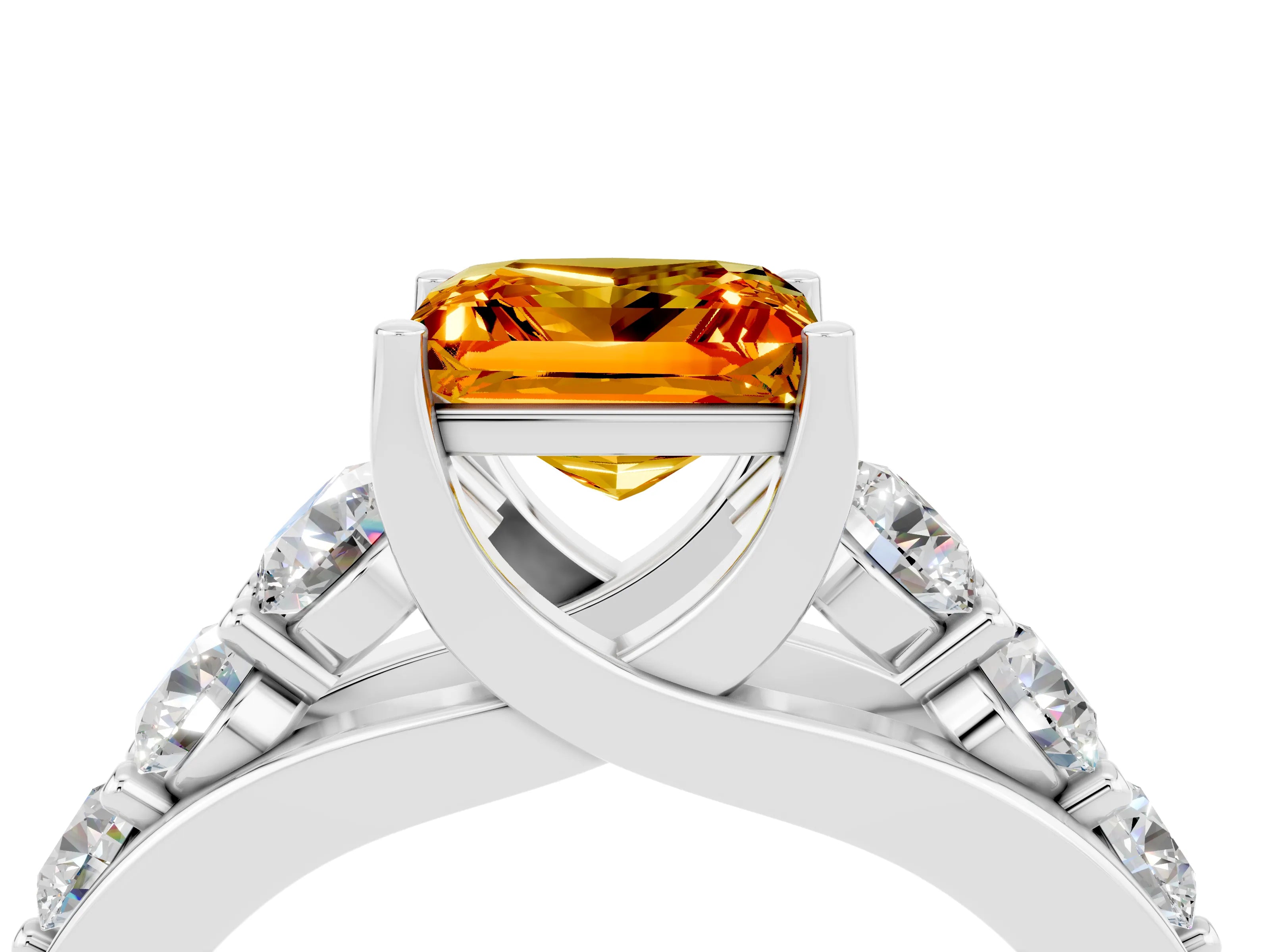 White gold Princess Cut Citrine Engagement Ring with Pavé Band and Four-Prong Setting_4