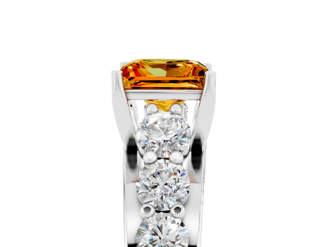White gold Princess Cut Citrine Engagement Ring with Pavé Band and Four-Prong Setting_5