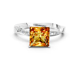 White gold Princess Cut Citrine Engagement Ring with Side Stone Accents and Four-Prong Setting_51