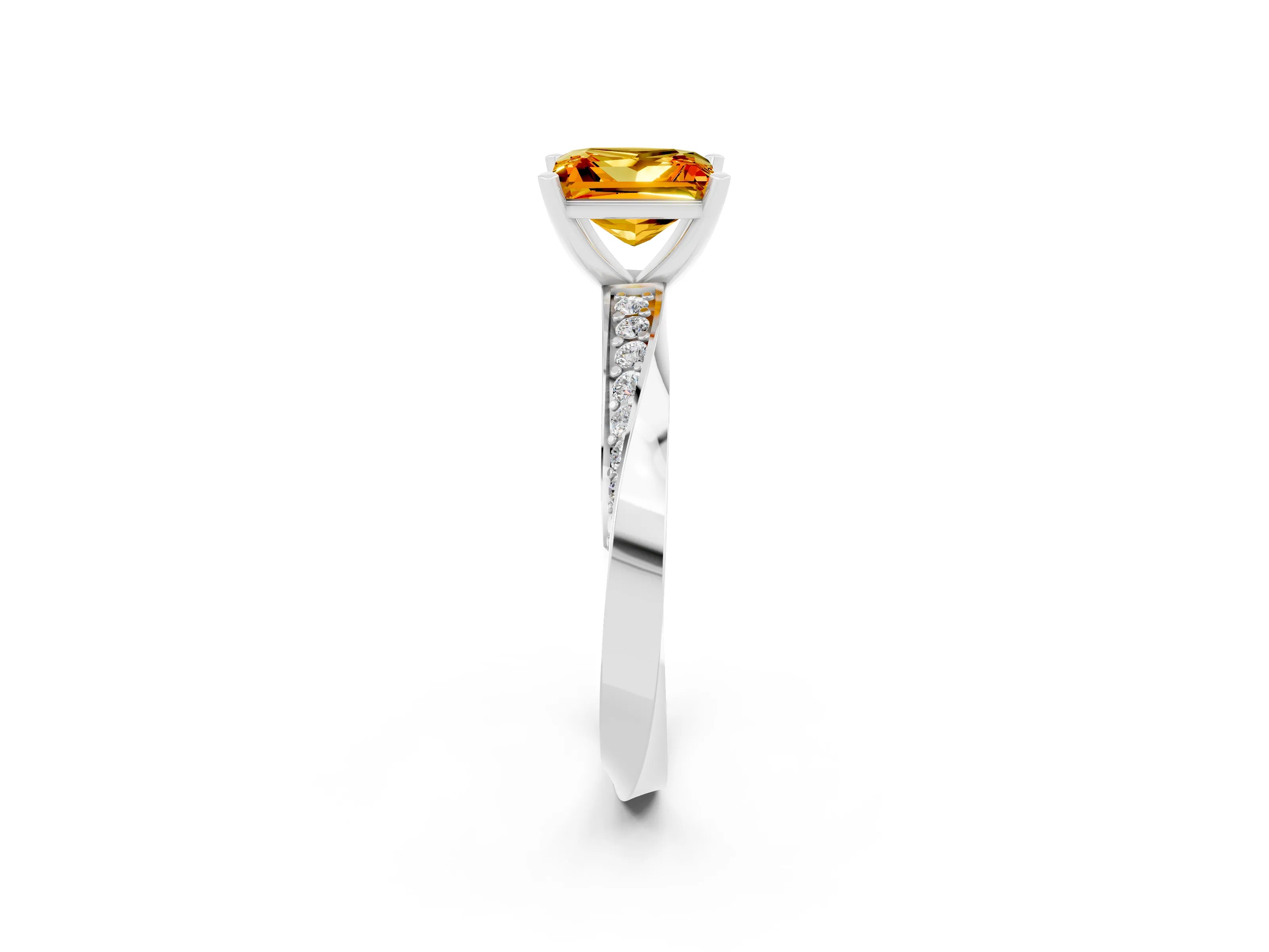 White gold Princess Cut Citrine Engagement Ring with Side Stone Accents and Four-Prong Setting_53