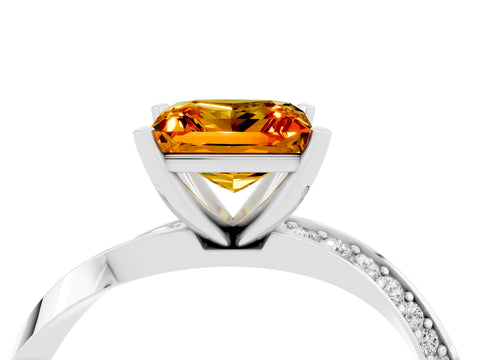 White gold Princess Cut Citrine Engagement Ring with Side Stone Accents and Four-Prong Setting_55