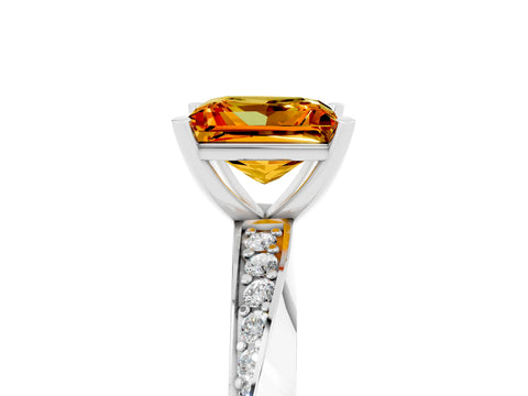 White gold Princess Cut Citrine Engagement Ring with Side Stone Accents and Four-Prong Setting_56