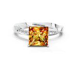 White gold Princess Cut Citrine Engagement Ring with Side Stone Accents and Four-Prong Setting_60
