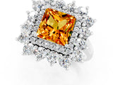 White gold Princess Cut Citrine Floral Double Halo Engagement Ring with Prong Setting_13