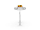 White gold Princess Cut Citrine Floral Double Halo Engagement Ring with Prong Setting_14