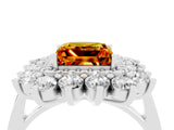 White gold Princess Cut Citrine Floral Double Halo Engagement Ring with Prong Setting_16