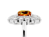 White gold Princess Cut Citrine Floral Double Halo Engagement Ring with Prong Setting_89