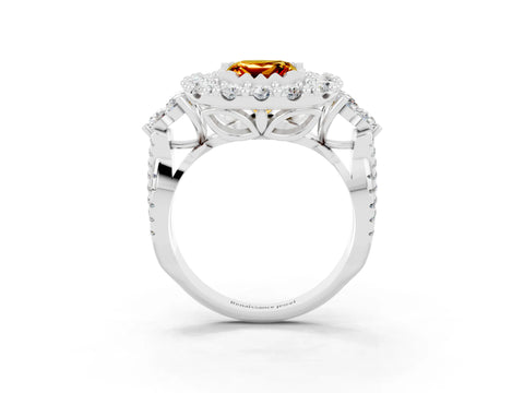 White gold Princess Cut Citrine Halo Ring with Pavé Band and Four-Prong Setting_15
