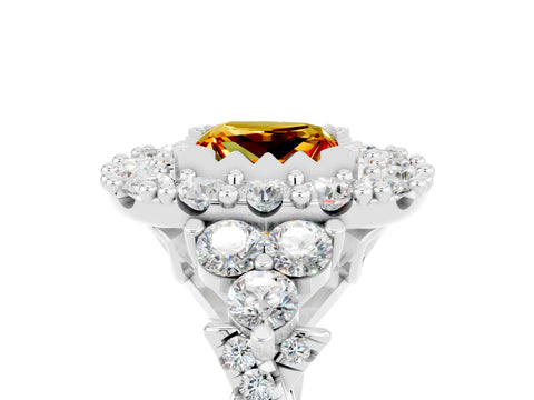 White gold Princess Cut Citrine Halo Ring with Pavé Band and Four-Prong Setting_17