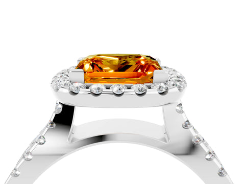 White gold Princess Cut Citrine Halo Ring with Split Shank Pavé Band and Prong Setting_4