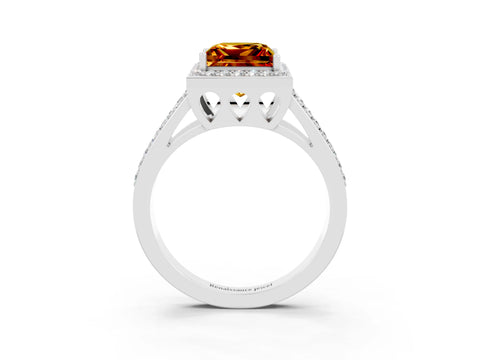 White gold Princess Cut Citrine Halo Ring with Split Shank U-Prong Band and Four-Prong Setting_3
