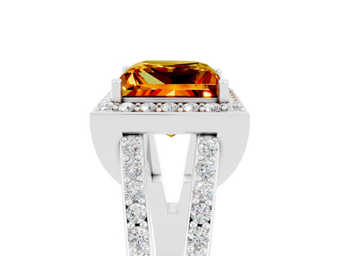 White gold Princess Cut Citrine Halo Ring with Split Shank U-Prong Band and Four-Prong Setting_5