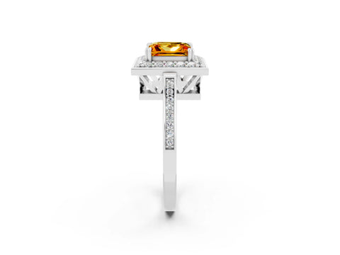 White gold Princess Cut Citrine Halo Ring with Split Shank and Four-Prong Setting_14