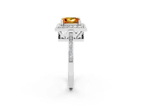 White gold Princess Cut Citrine Halo Ring with Split Shank and Four-Prong Setting_14