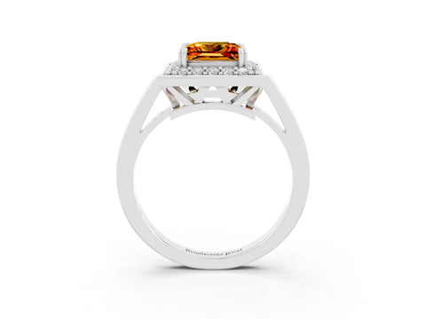 White gold Princess Cut Citrine Halo Ring with Split Shank and Four-Prong Setting_15