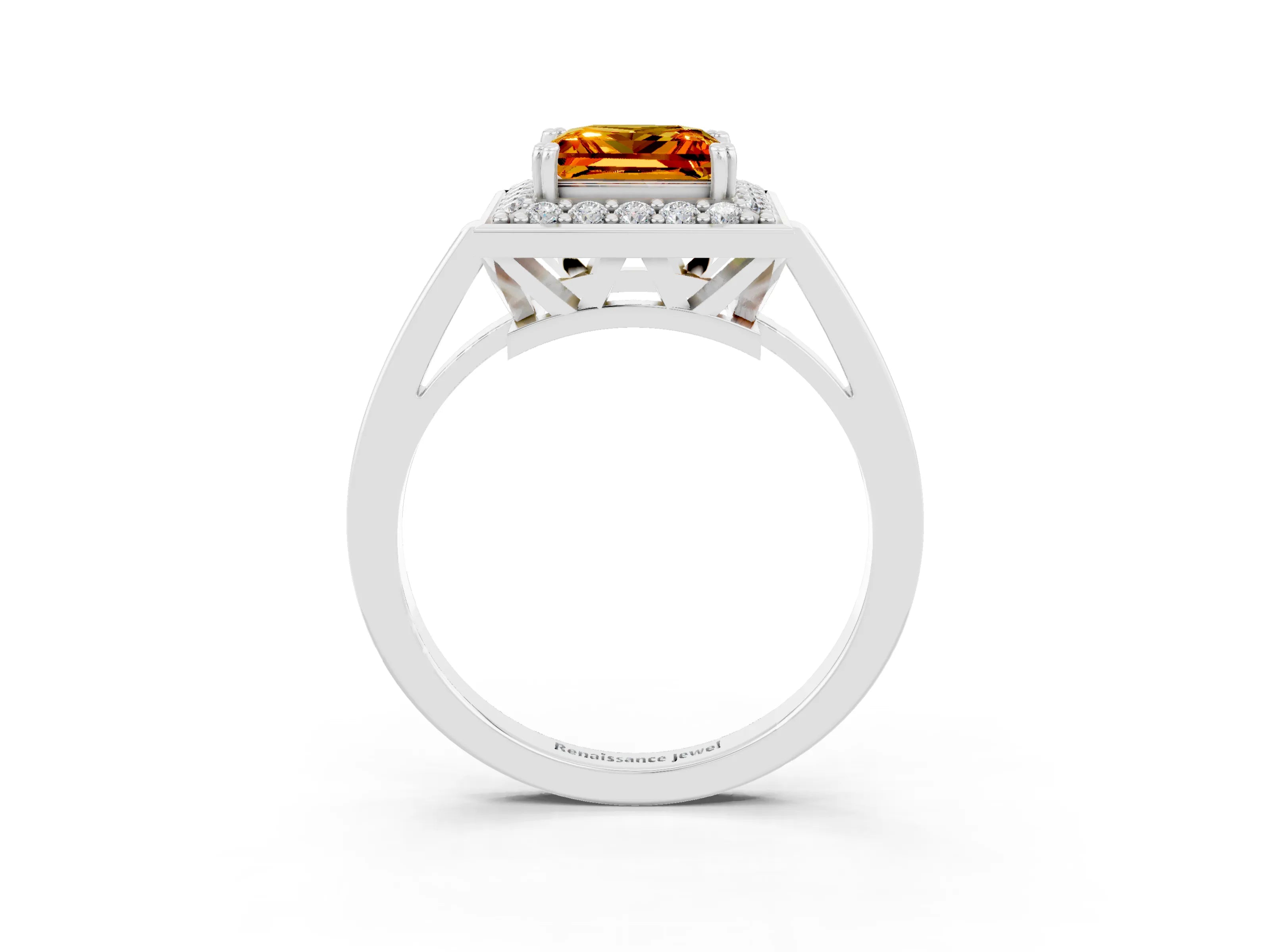 White gold Princess Cut Citrine Halo Ring with Split Shank and Four-Prong Setting_21