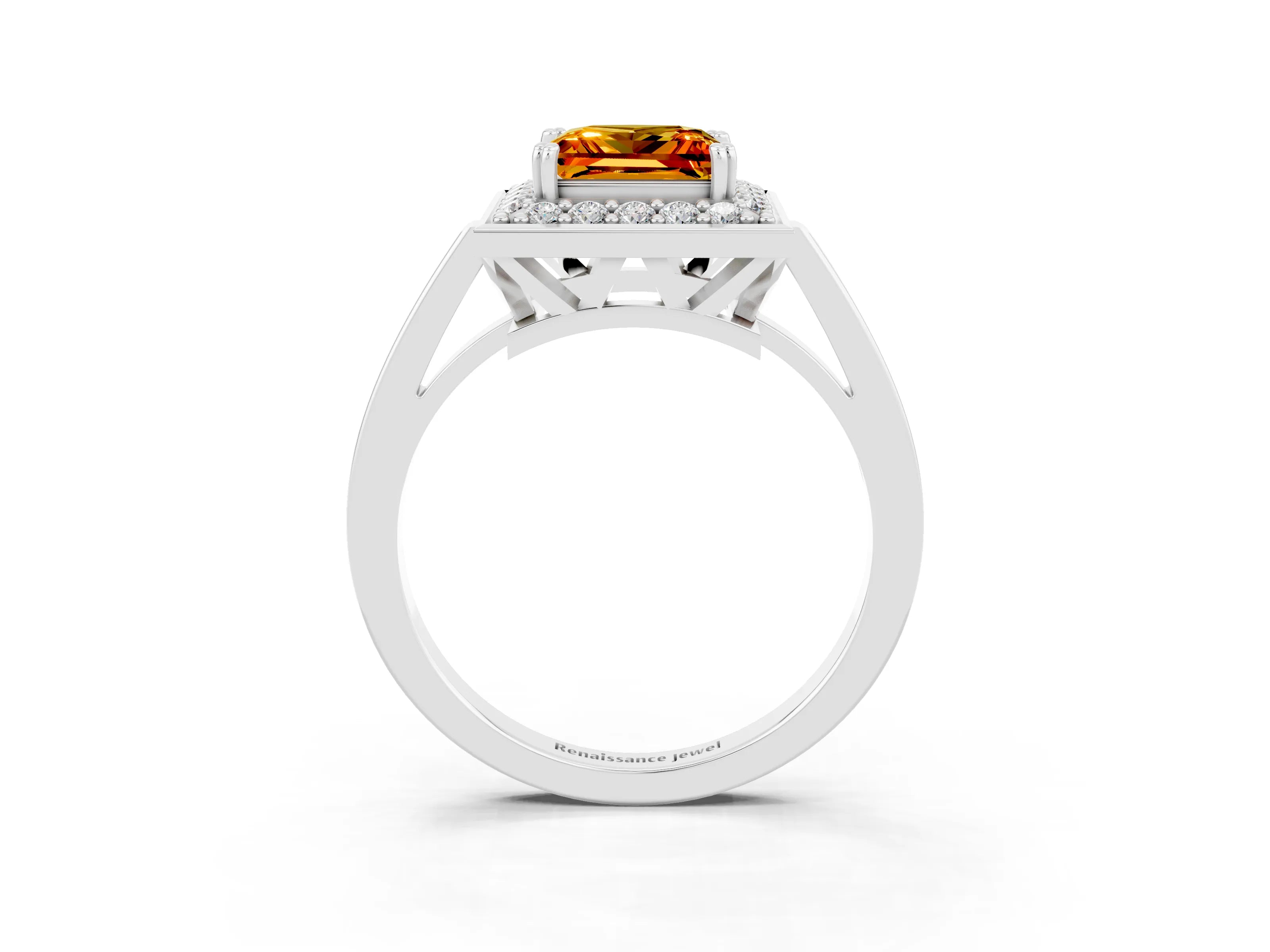 White gold Princess Cut Citrine Halo Ring with Split Shank and Four-Prong Setting_27