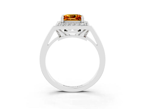 White gold Princess Cut Citrine Halo Ring with Split Shank and Four-Prong Setting_27