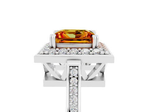White gold Princess Cut Citrine Halo Ring with Split Shank and Four-Prong Setting_29