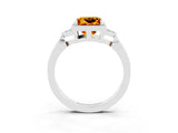 White gold Princess Cut Citrine Halo Ring with Tapered Band and Four-Prong Setting_3