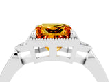 White gold Princess Cut Citrine Halo Ring with Tapered Band and Four-Prong Setting_4