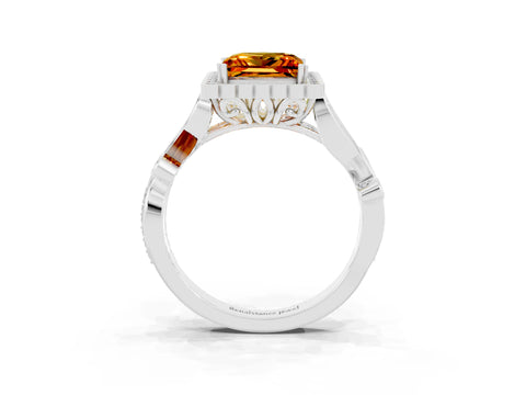 White gold Princess Cut Citrine Halo Ring with Vintage Split Shank and Four-Prong Setting_27
