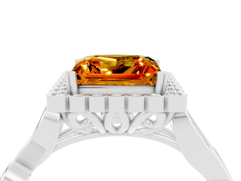 White gold Princess Cut Citrine Halo Ring with Vintage Split Shank and Four-Prong Setting_28