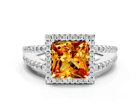 White gold Princess Cut Citrine Halo Split Shank Engagement Ring_12
