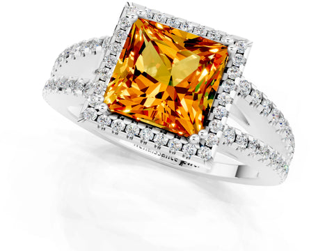 White gold Princess Cut Citrine Halo Split Shank Engagement Ring_13