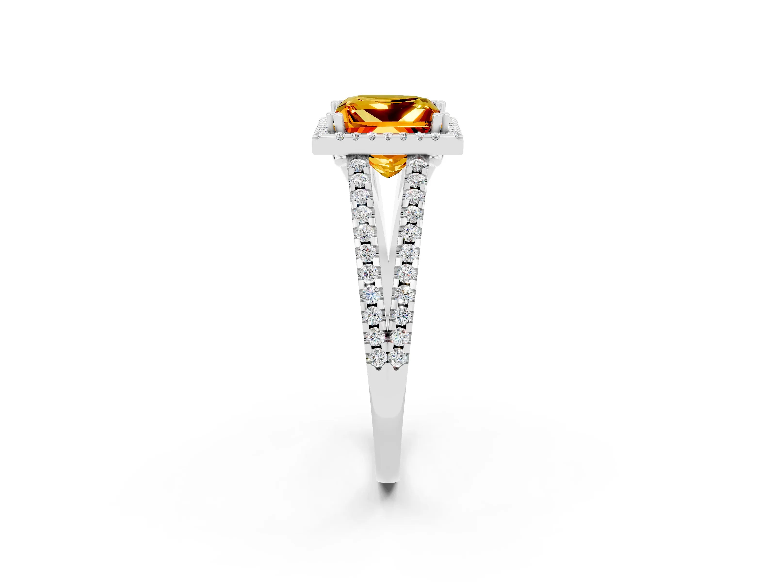 White gold Princess Cut Citrine Halo Split Shank Engagement Ring_14