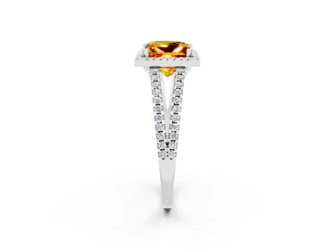 White gold Princess Cut Citrine Halo Split Shank Engagement Ring_14