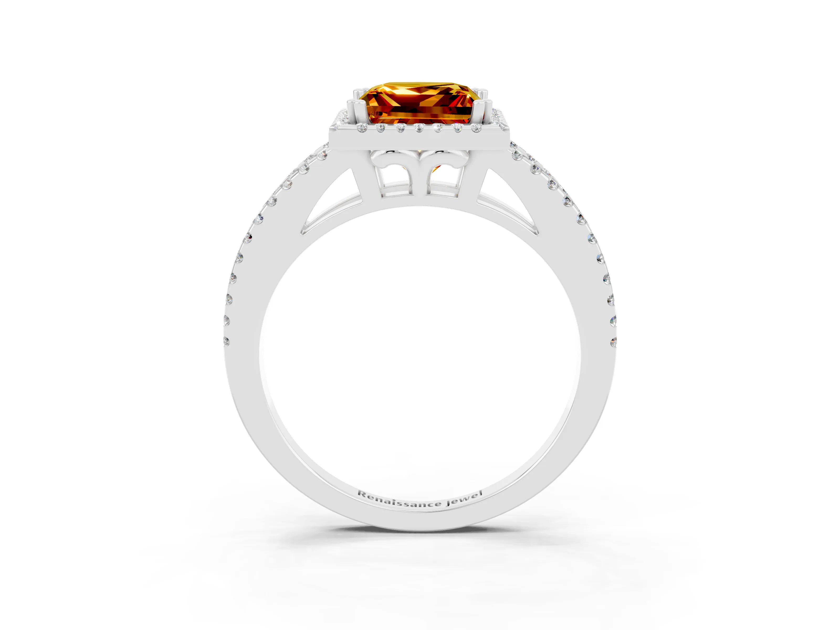 White gold Princess Cut Citrine Halo Split Shank Engagement Ring_15