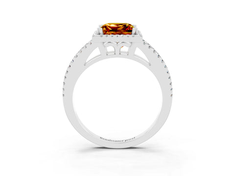 White gold Princess Cut Citrine Halo Split Shank Engagement Ring_15