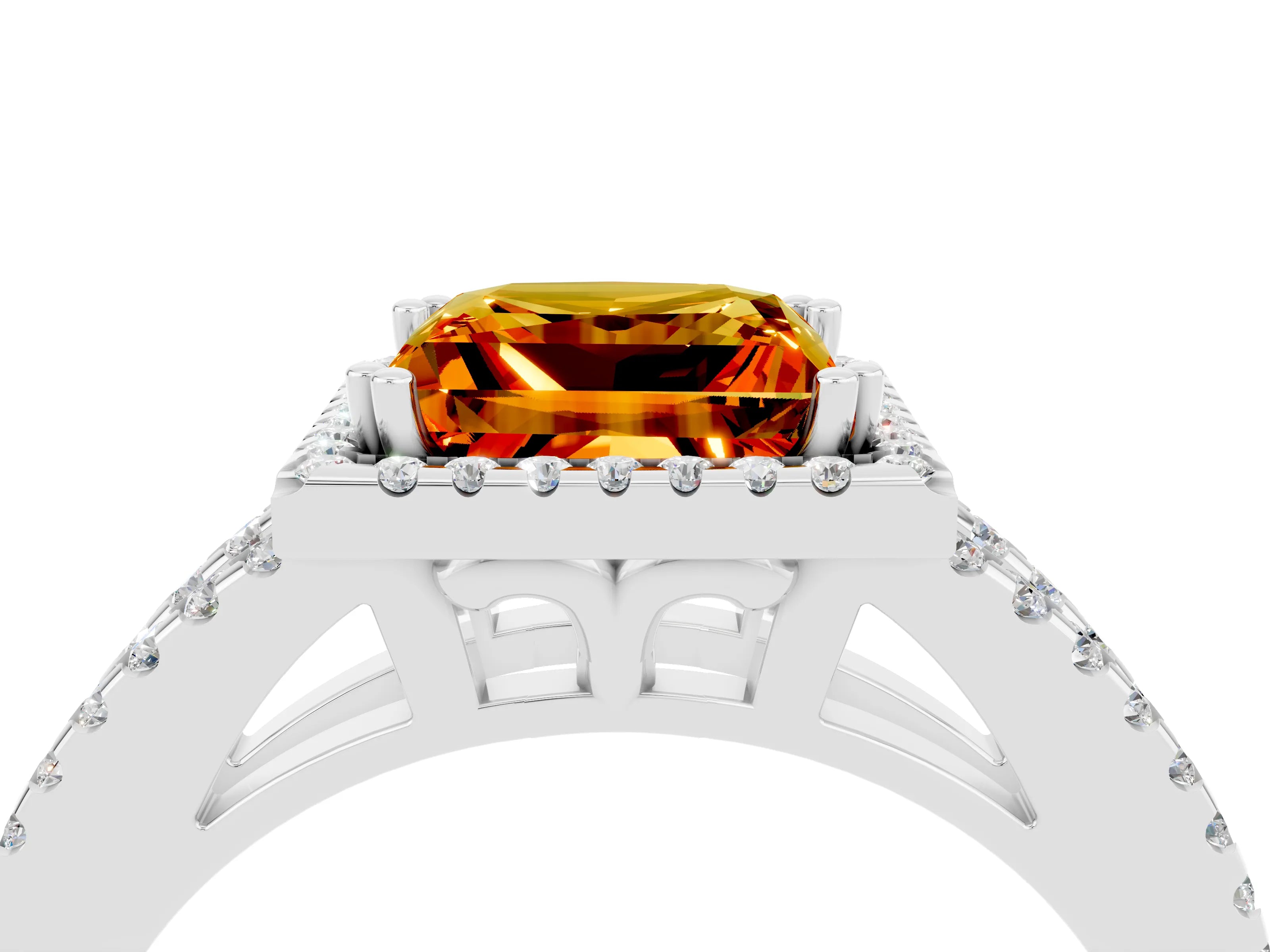 White gold Princess Cut Citrine Halo Split Shank Engagement Ring_16