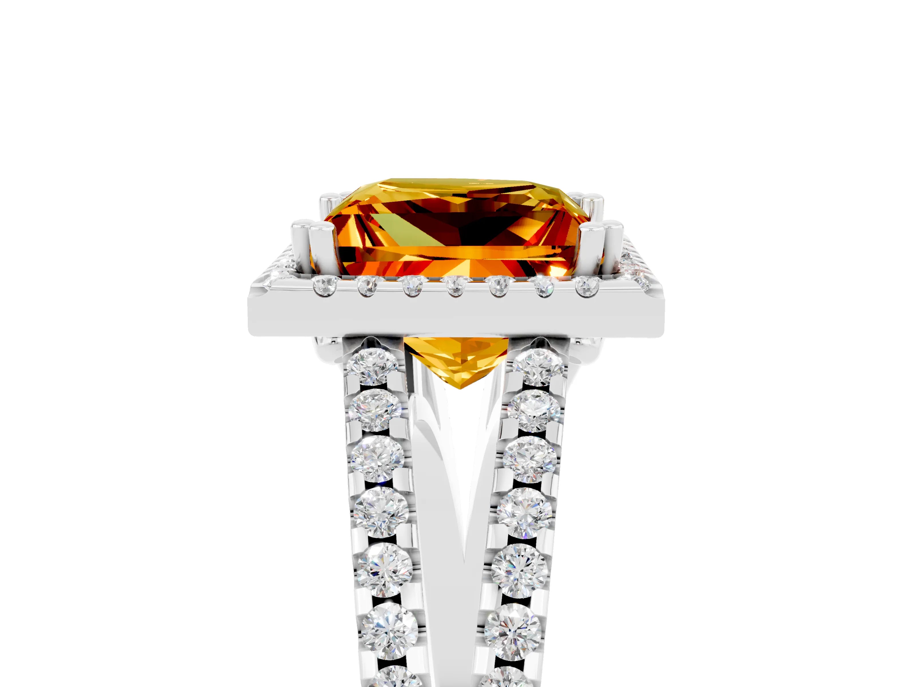 White gold Princess Cut Citrine Halo Split Shank Engagement Ring_17