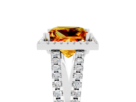 White gold Princess Cut Citrine Halo Split Shank Engagement Ring_17