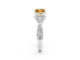 White gold Princess Cut Citrine Halo Twist Band Solitaire Prong Setting Ring_2