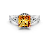 White gold Princess Cut Citrine  Halo Twist Band Solitaire Prong Setting Ring_24