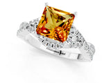 White gold Princess Cut Citrine  Halo Twist Band Solitaire Prong Setting Ring_25