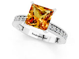 White gold Princess Cut Citrine Milgrain Pavé Engagement Ring with Four-Prong Setting_13