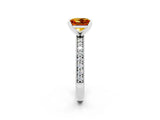 White gold Princess Cut Citrine Milgrain Pavé Engagement Ring with Four-Prong Setting_14