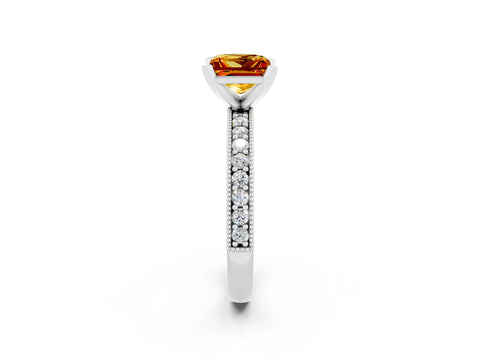 White gold Princess Cut Citrine Milgrain Pavé Engagement Ring with Four-Prong Setting_14