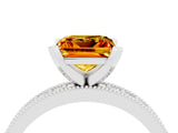 White gold Princess Cut Citrine Milgrain Pavé Engagement Ring with Four-Prong Setting_16