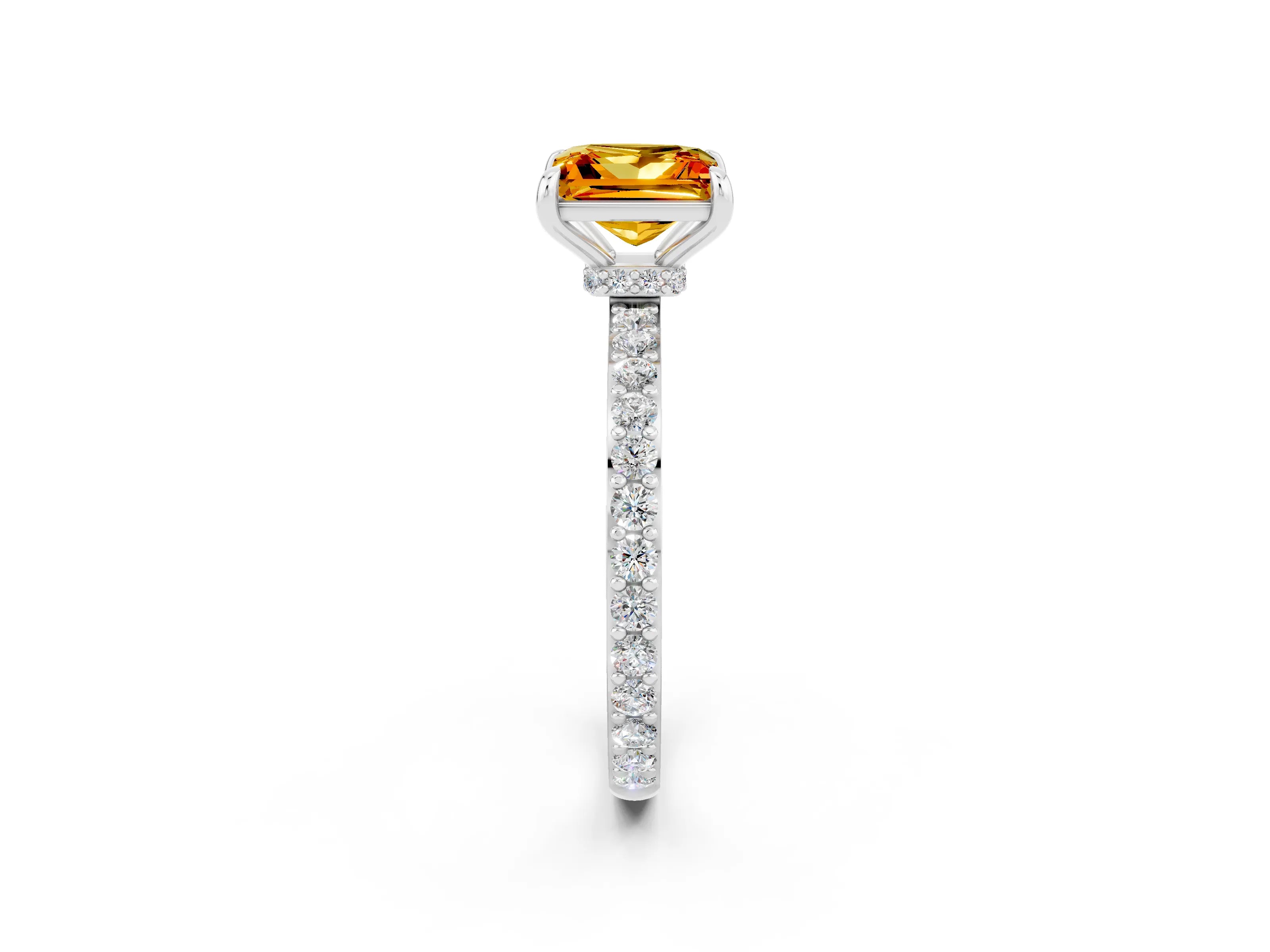 White gold Princess Cut Citrine Pavé Engagement Ring with Round  Accents and Prong Setting_26