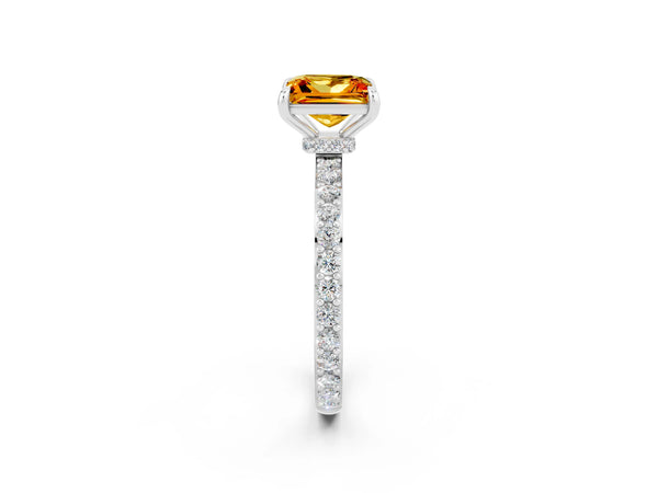 Platinum Princess Cut Citrine Pavé Engagement Ring with Round  Accents and Prong Setting