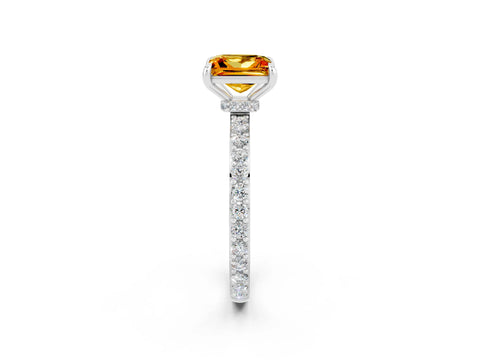 White gold Princess Cut Citrine Pavé Engagement Ring with Round  Accents and Prong Setting_26