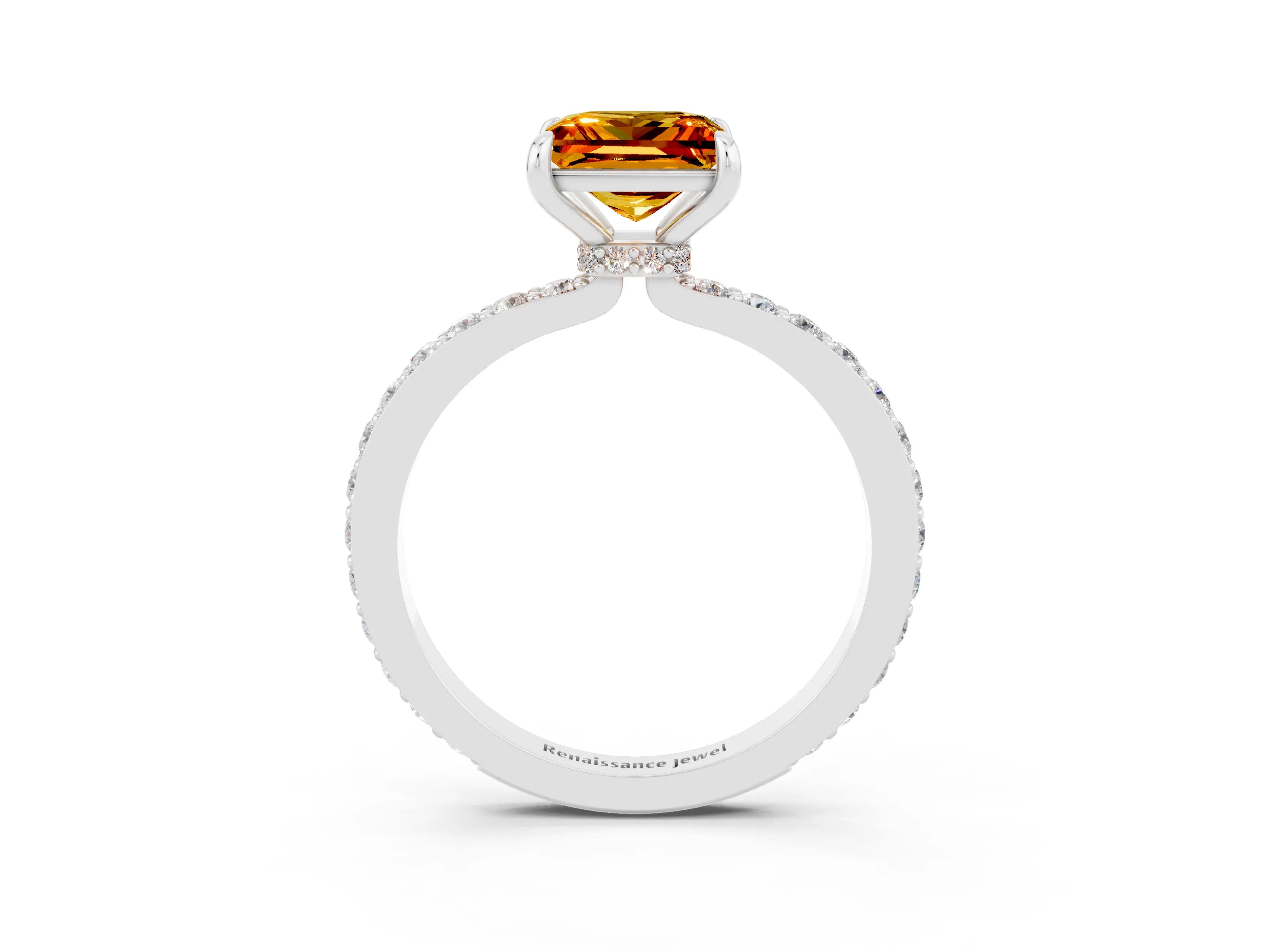White gold Princess Cut Citrine Pavé Engagement Ring with Round  Accents and Prong Setting_27