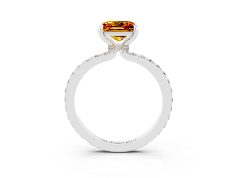 White gold Princess Cut Citrine Pavé Engagement Ring with Round  Accents and Prong Setting_27